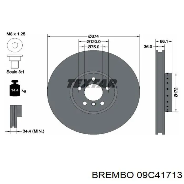 Передний тормозной диск Brembo 09C41713