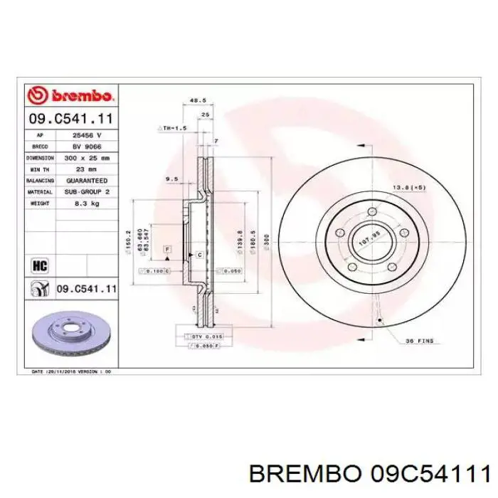 Передние тормозные диски 09C54111 Brembo