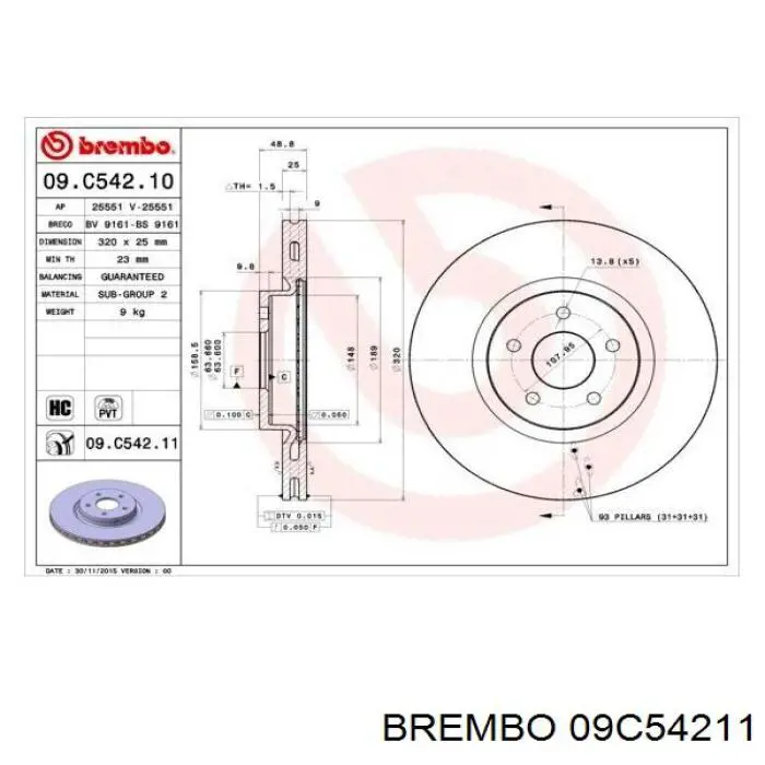 Купить 09C54211 Brembo Ротор тормозной