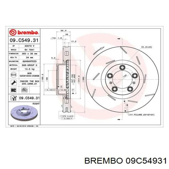 09.C549.31 Brembo передние тормозные диски