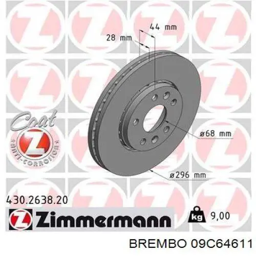 Тормоз дисковый передний Brembo 09C64611 цена, от 92.63 USD