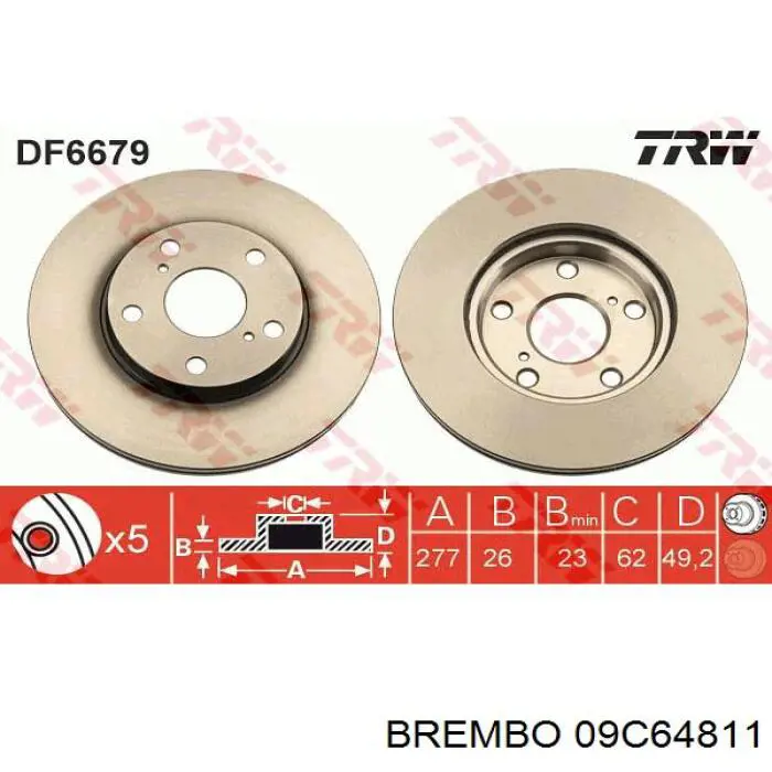 Купить 09C64811 Brembo Ротор тормозной