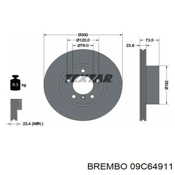 Купить 09C64911 Brembo Ротор тормозной