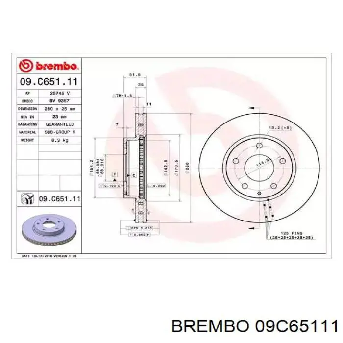 Передние тормозные диски 09C65111 Brembo