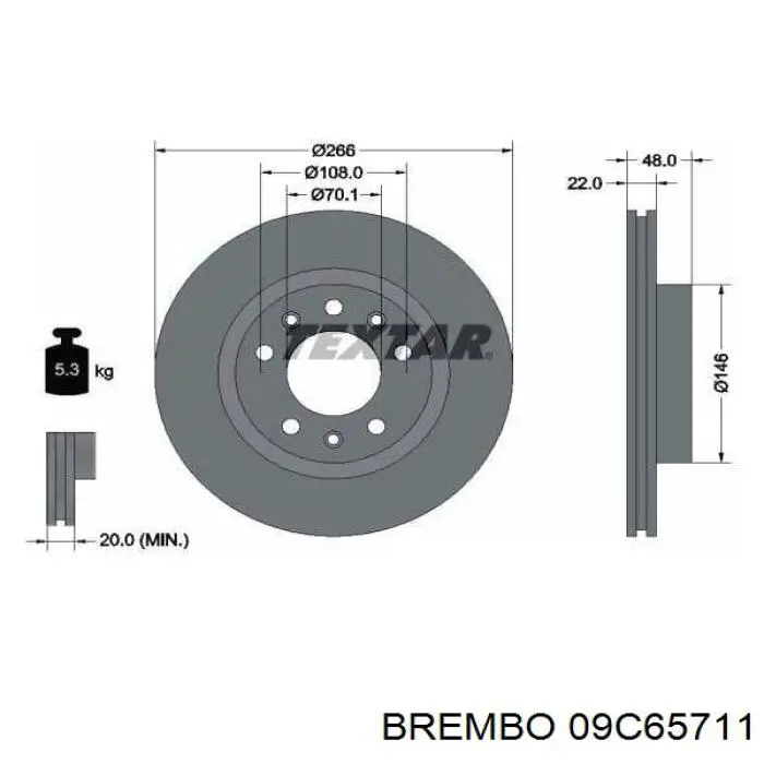 Тормоз дисковый передний Brembo 09C65711 цена, от 43.74 USD