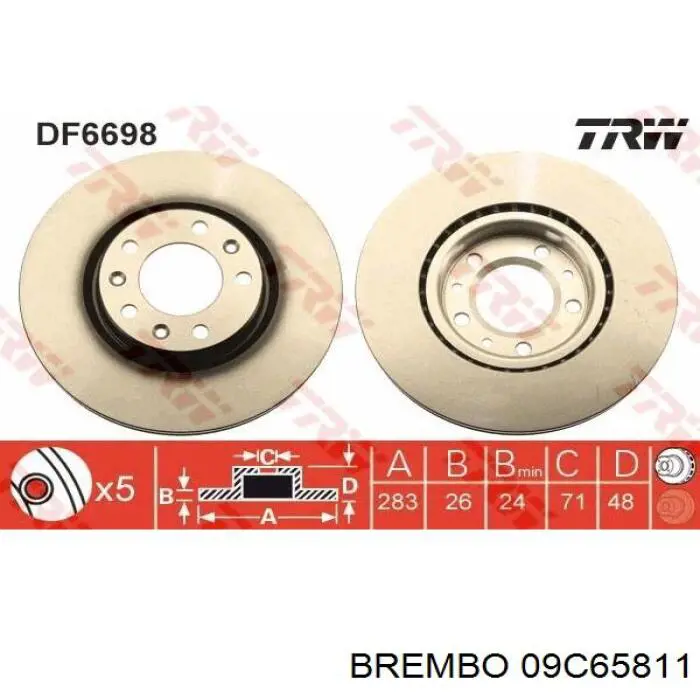 Freno de disco delantero 09C65811 Brembo