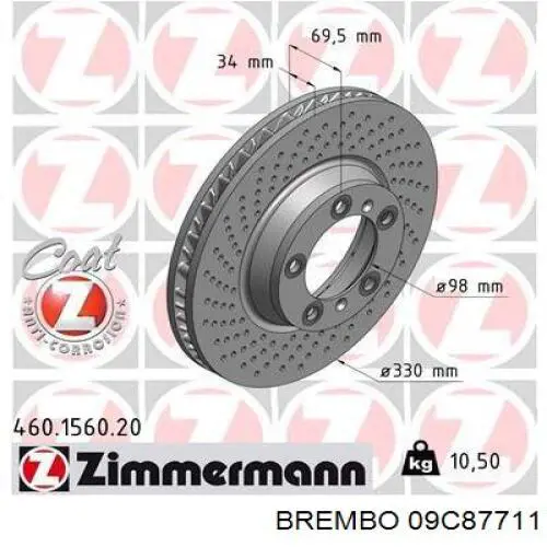 Купить 09C87711 Brembo Ротор тормозной