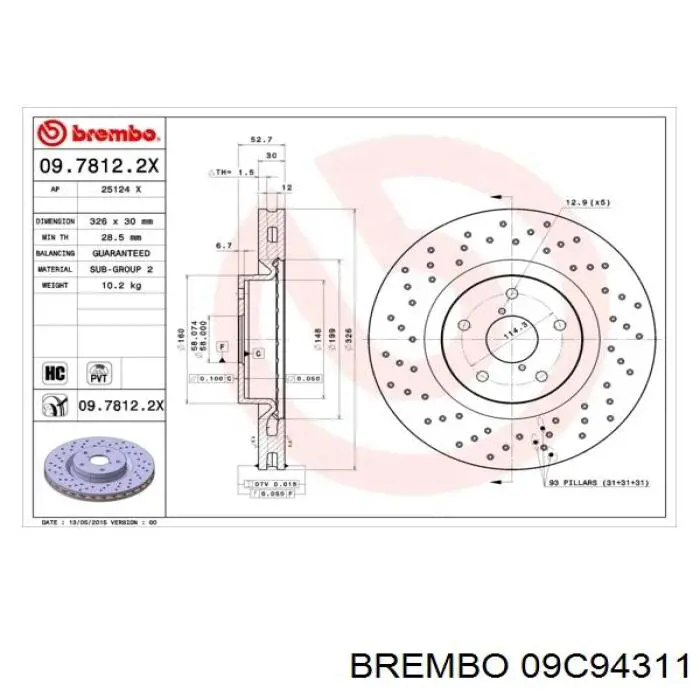 09C94311 Brembo Диск тормозной передний