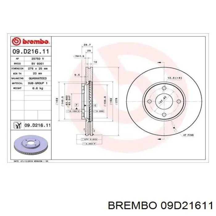 09.D216.11 Brembo disco do freio dianteiro