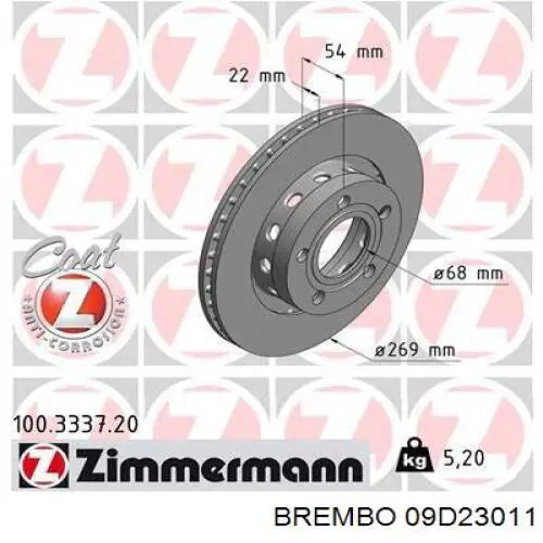 Тормозные диски 09D23011 Brembo