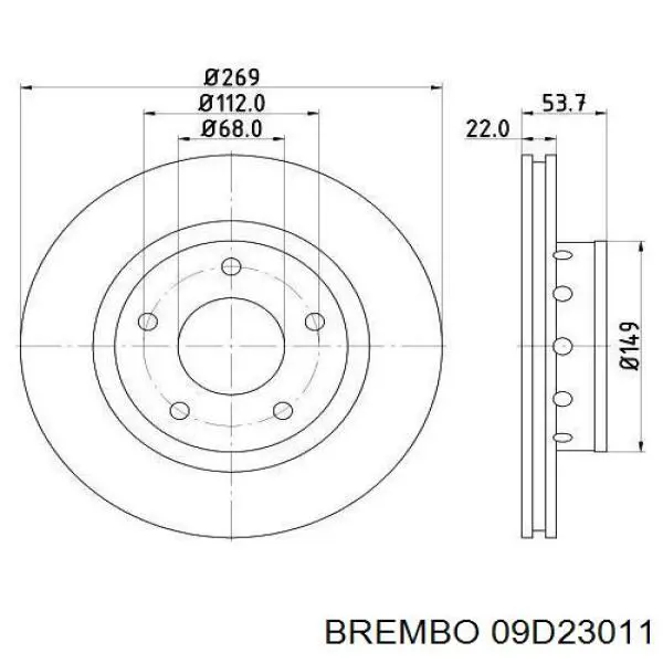 Задний дисковый тормоз Brembo 09D23011