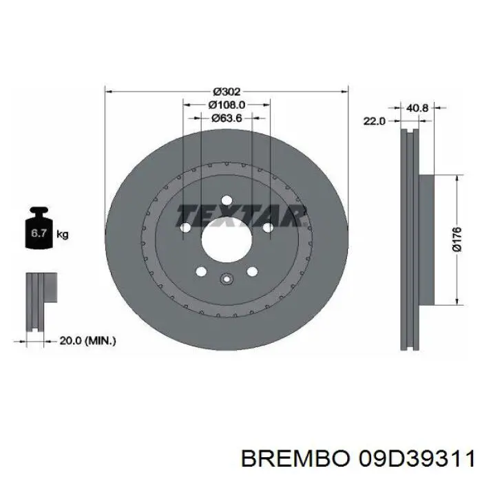 Задний дисковый тормоз Brembo 09D39311