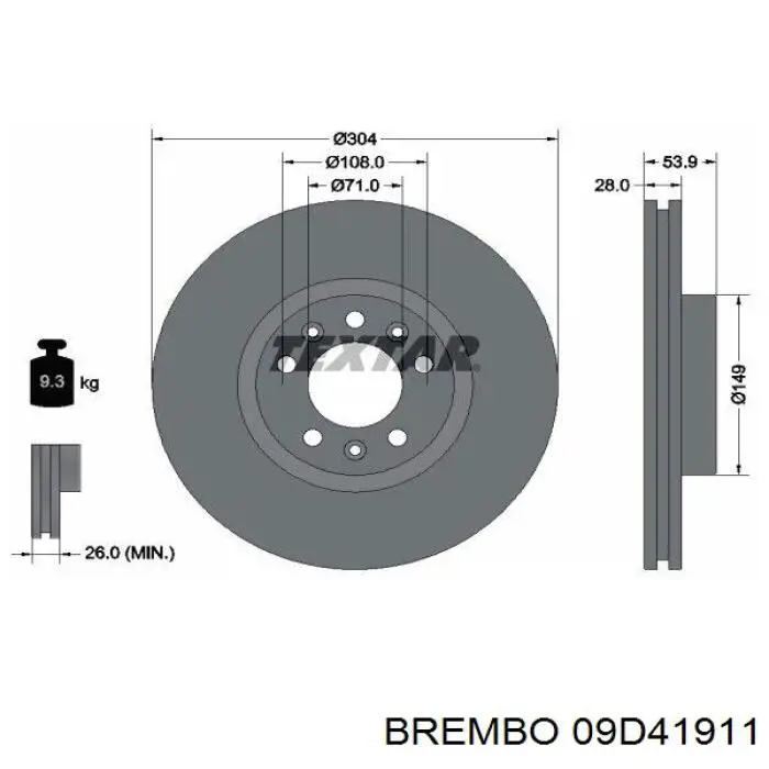 Freno de disco delantero 09D41911 Brembo