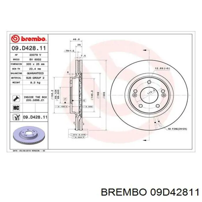 Передние тормозные диски 09D42811 Brembo