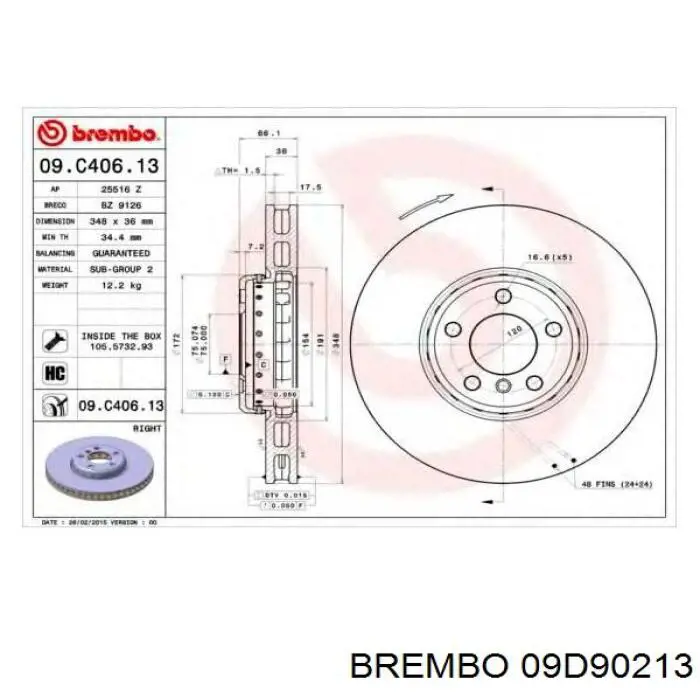 Задний тормозной диск Brembo 09D90213 цена, от 161.82 USD
