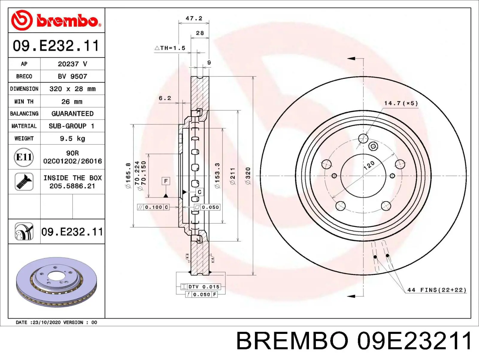 Передние тормозные диски 09E23211 Brembo