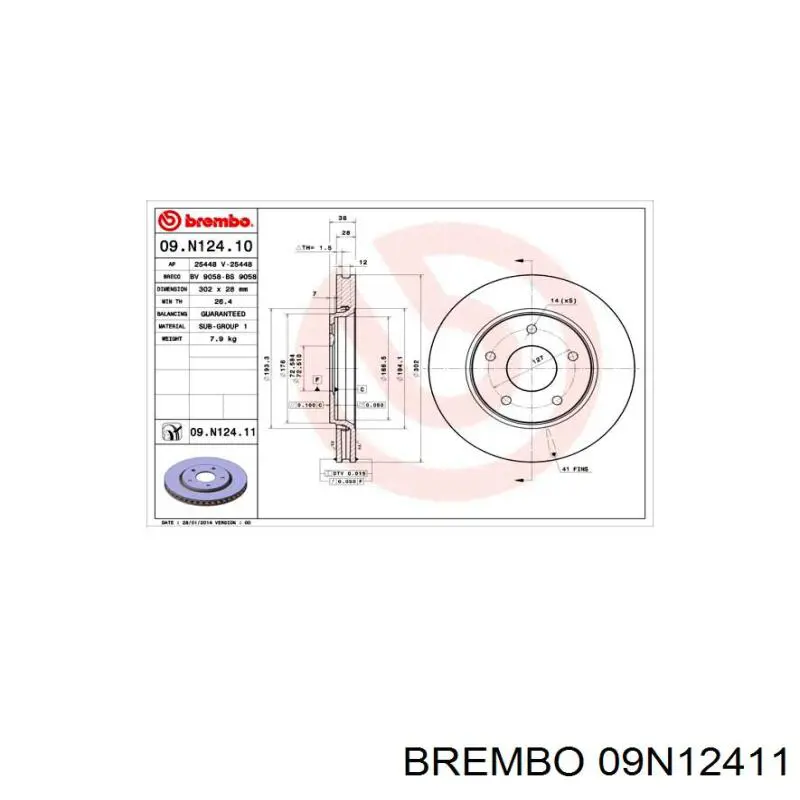 Freno de disco delantero 09N12411 Brembo
