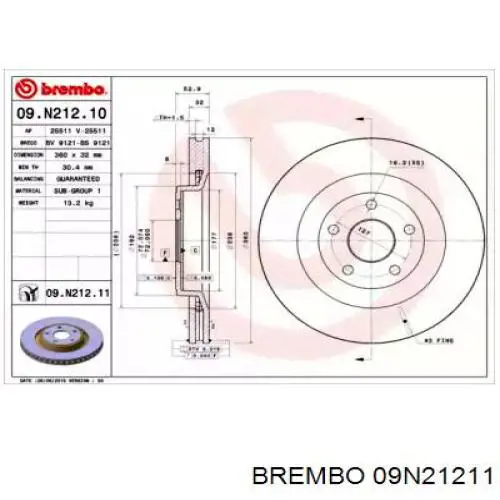 Передние тормозные диски 09N21211 Brembo