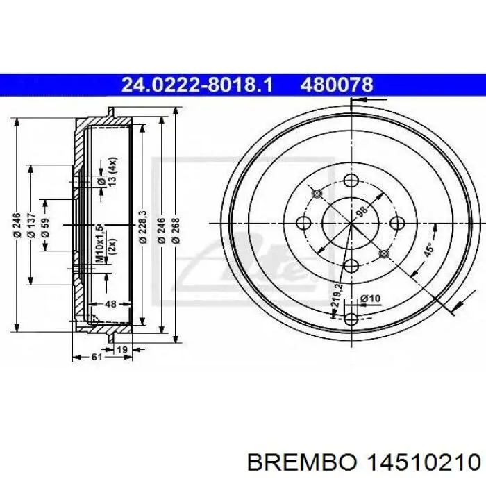Барабан тормозной задний Brembo 14510210 цена, от 35.64 USD