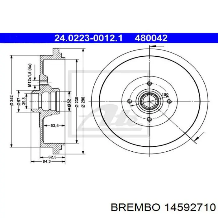 Задний барабан Brembo 14592710