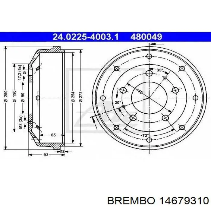 Тормозной барабан 14679310 Brembo