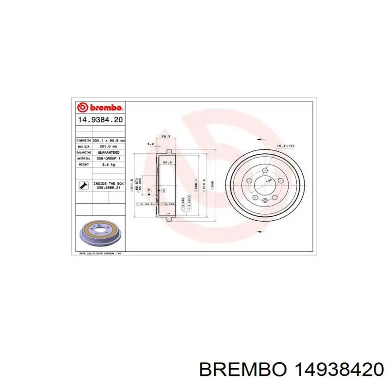 Купить 14938420 Brembo Тормозной барабан