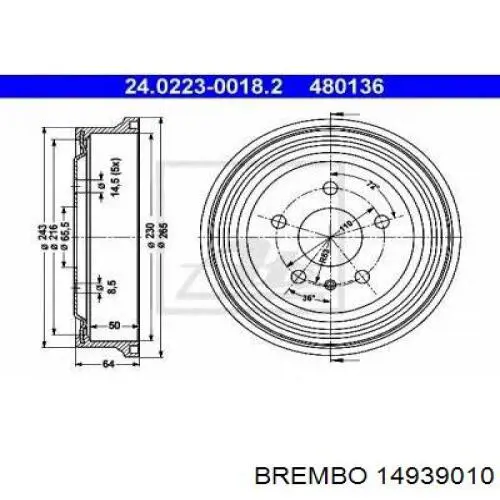 Тормозной барабан 14939010 Brembo