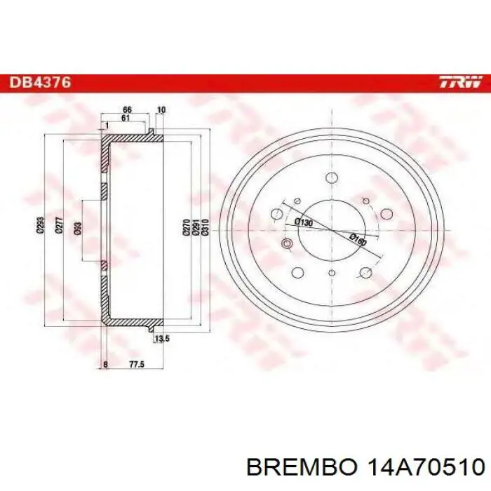 Тормозной барабан 14A70510 Brembo