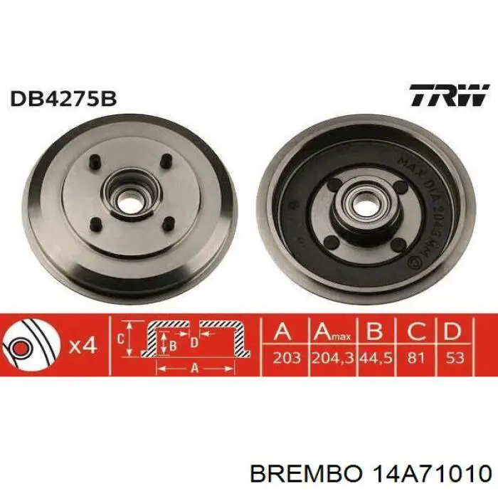 Тормозной барабан 14A71010 Brembo