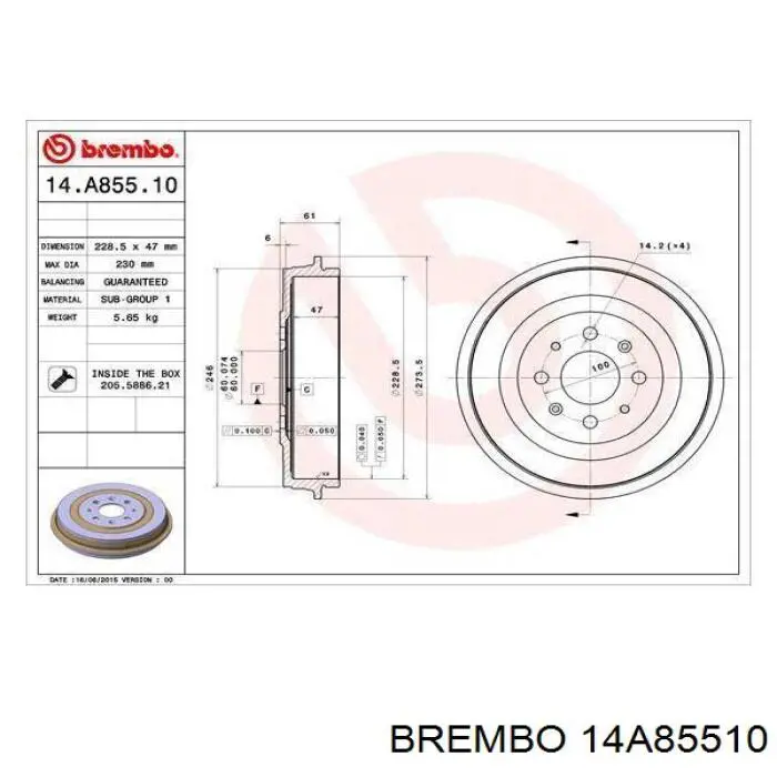 Купить 14A85510 Brembo Тормозной барабан