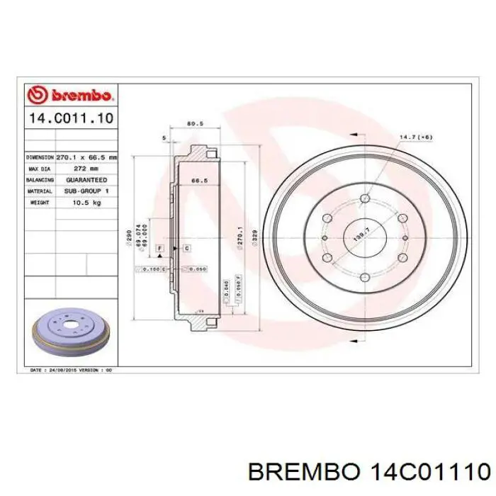 Тормозной барабан 14C01110 Brembo