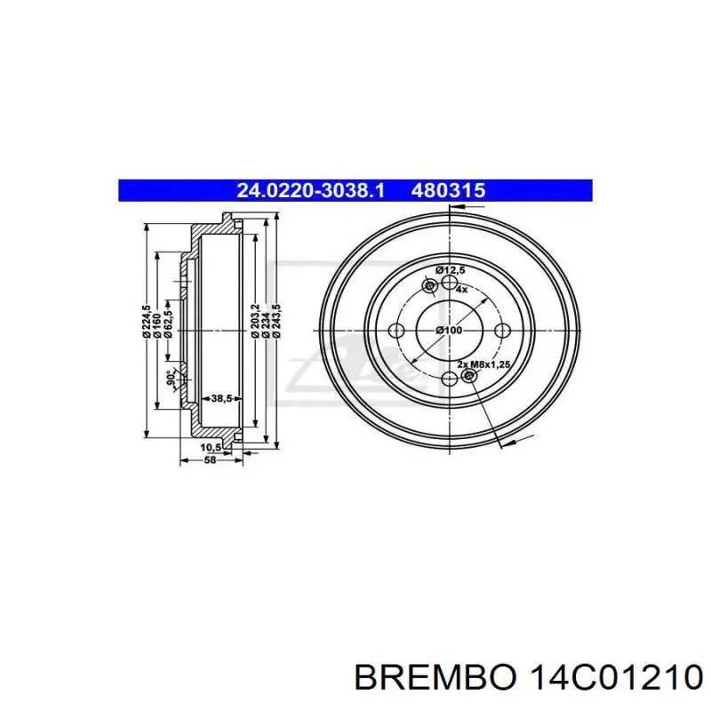 Задний барабан Brembo 14C01210