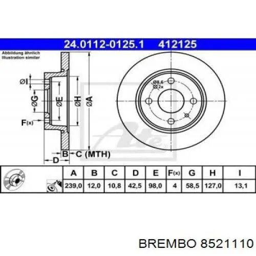 8521110 Brembo Диск тормозной передний