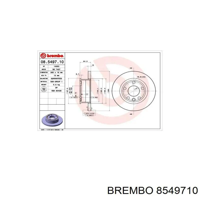 Передние тормозные диски 8549710 Brembo