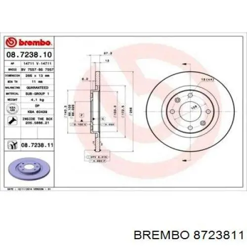 Передний тормозной диск Brembo 8723811