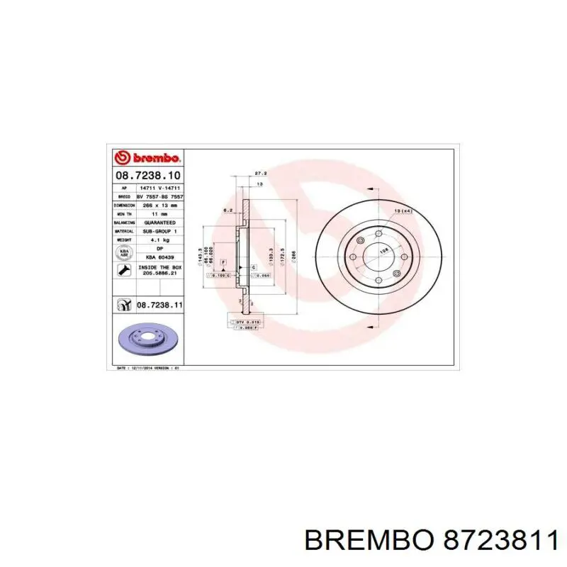Передние тормозные диски 8723811 Brembo