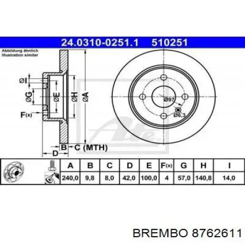 Задний тормозной диск Brembo 8762611 цена, от 21.13 USD