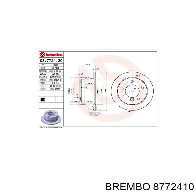 Тормозные диски 8772410 Brembo