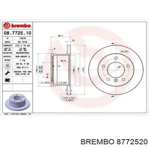 Задний дисковый тормоз Brembo 8772520