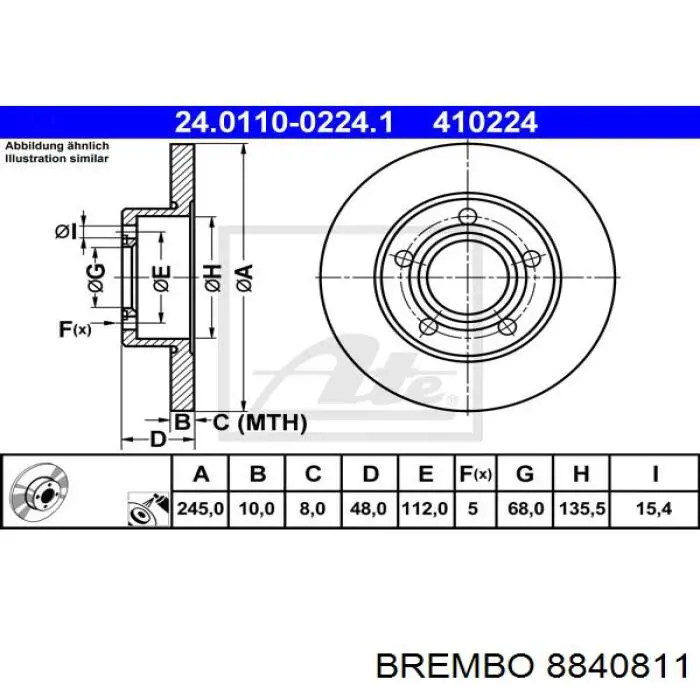 Тормозные диски 8840811 Brembo