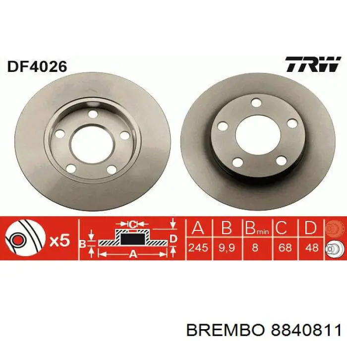 8840811 Brembo Дисковый тормоз