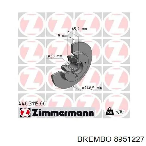 Задний дисковый тормоз Brembo 8951227