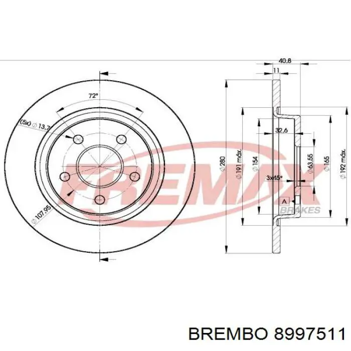 8997511 Brembo диск тормозной задний