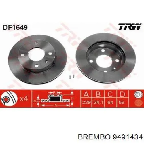 9491434 Brembo Диск тормозной передний
