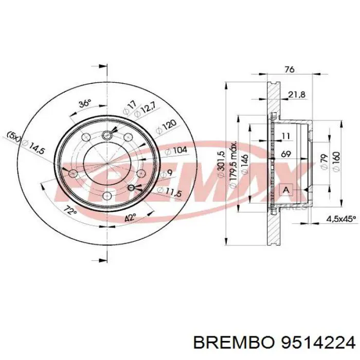 Купить 9514224 Brembo Ротор тормозной