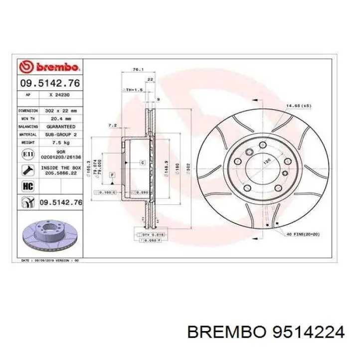 Тормоз дисковый передний Brembo 9514224 цена, от 49.74 USD