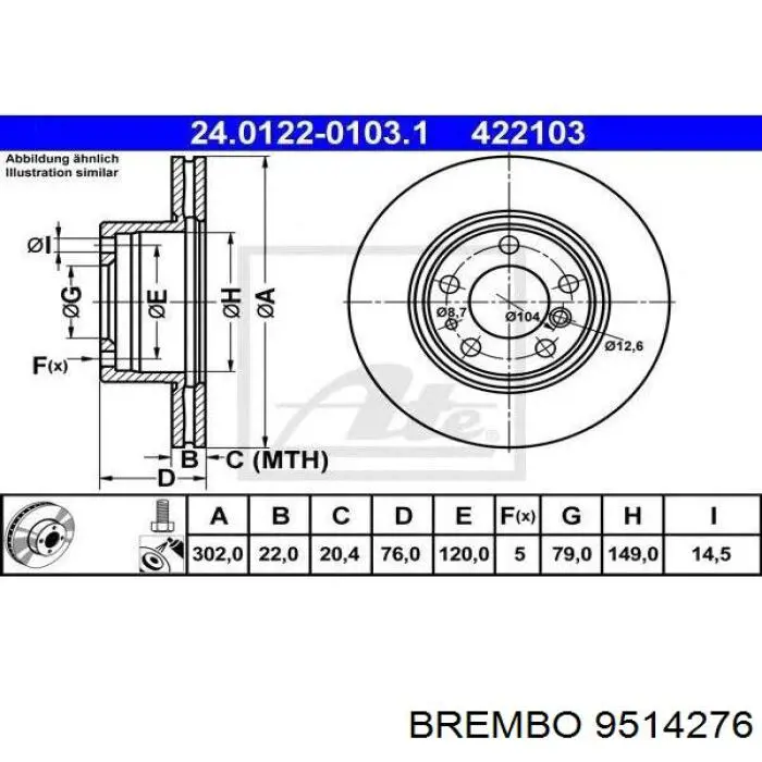 9514276 Brembo Диск тормозной передний
