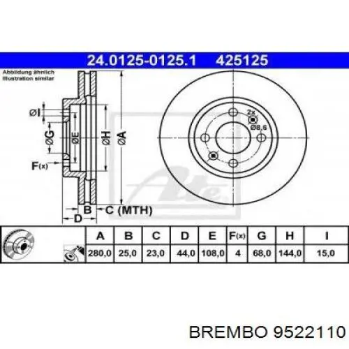 Купить 9522110 Brembo Ротор тормозной