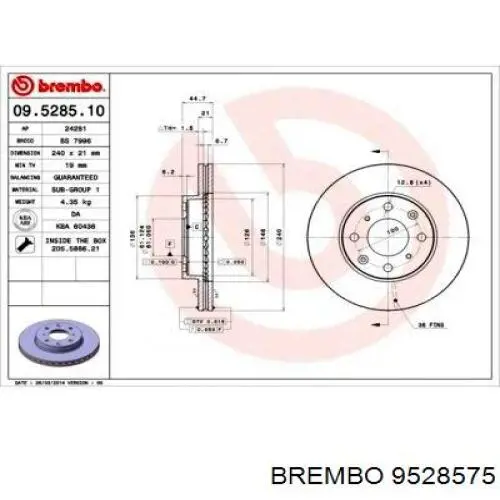 Тормоз дисковый передний Brembo 9528575 цена, от 29.37 USD