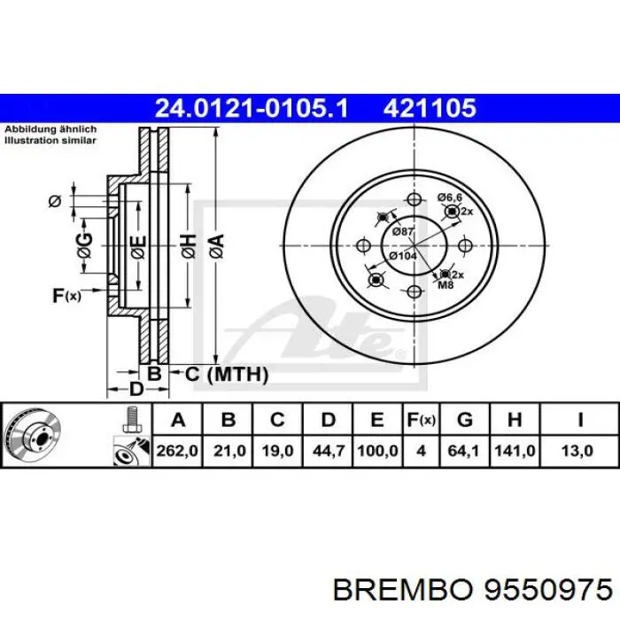 Тормоз дисковый передний Brembo 9550975 цена, от 33.60 USD